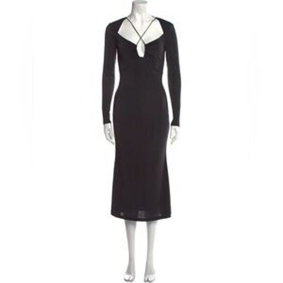 JASON WU | M | Midi Dress Long Sleeve Bodycon V-neck Black LBD Women Luxury - Picture 1 of 6